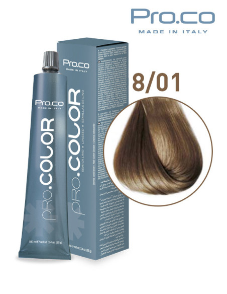 Vopsea de par profesionala PRO.COLOR 100 ml - Pro.Co - 8/01 BLOND DESCHIS CENUSIU