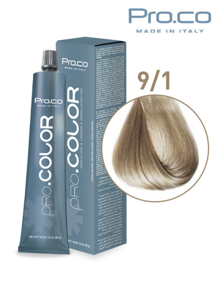 Vopsea de par profesionala PRO.COLOR 100 ml - Pro.Co - 9/1 BLOND SUPER DESCHIS CENUSIU