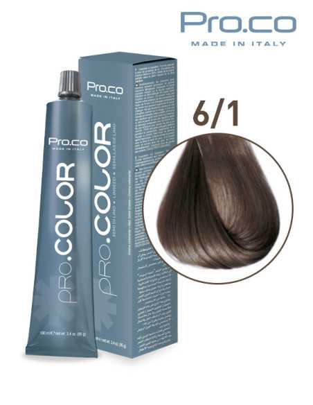 Vopsea de par profesionala PRO.COLOR 100 ml - Pro.Co - 6/1 BLOND INCHIS CENUSIU