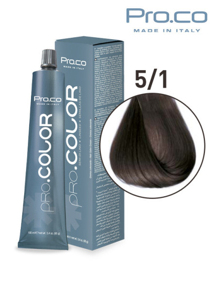 Vopsea de par profesionala PRO.COLOR 100 ml - Pro.Co - 5/1 CASTANIU DESCHIS CENUSIU