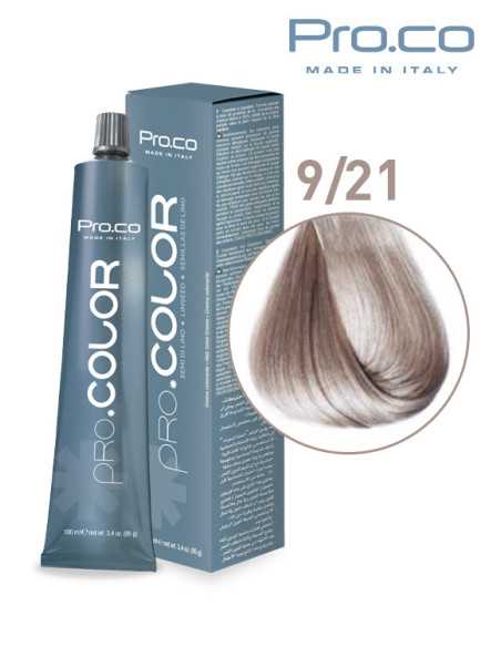 Vopsea de par profesionala PRO.COLOR 100 ml - Pro.Co - 9/21 BLOND SUPER DESCHIS IRISE CENUSIU