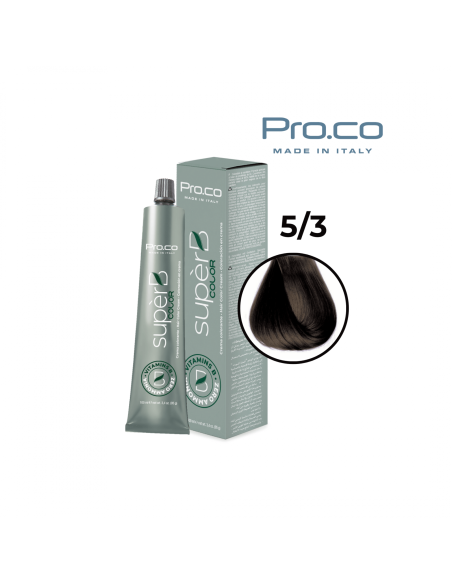 Vopsea de par profesionala fara amoniac SUPERB.COLOR 100 ml - Pro.Co - 5/3 CASTANIU DESCHIS AURIU Vopsea de par profesionala fara amoniac SUPERB.COLOR 100 ml - Pro.Co - 5/3 CASTANIU DESCHIS AURIU