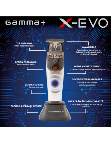 Masina de tuns si contur - trimmer X-EVO + BONUS 2 COVERS - Gamma Piu