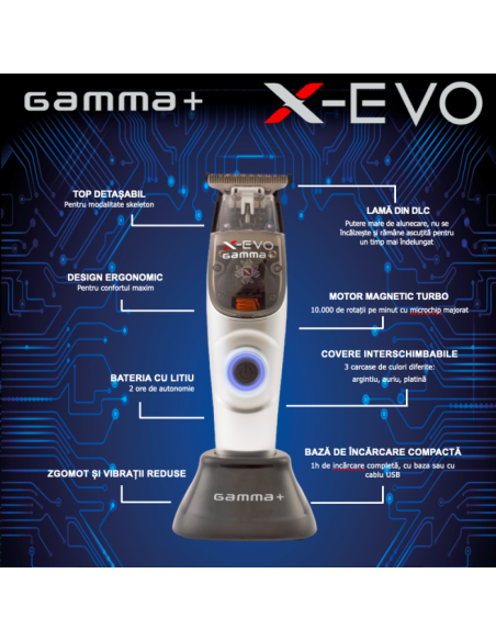 Masina de tuns si contur - trimmer X-EVO + BONUS 2 COVERS - Gamma Piu