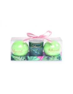 Set cadou femei Botanical Wellness - GREEN - RELAX SET (2 bile efervescente baie + lumanare parfumata)
