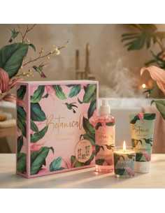 Set cadou femei Botanical Wellness - PINK - pentru corp (gel dus + lotiune corp + lumanare)