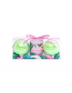 Set cadou femei Botanical Wellness - PINK - RELAX SET (2 bile efervescente baie + lumanare parfumata)