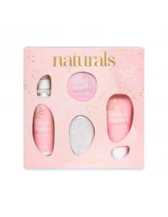 Set cadou femei Naturals - BATH & BODY ESSENTIALS (scrub corp + gel de dus + lotiune corp + piatra calcaie)