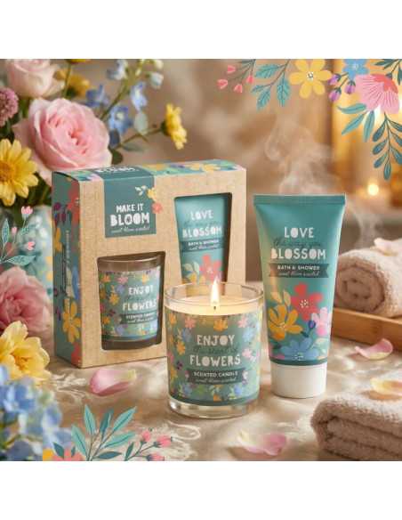 Set cadou MAKE IT BLOOM - FLOWER POWER (lumanare parfumata + gel dus)